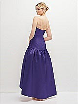 Rear View Thumbnail - Grape Strapless Fitted Satin High Low Dress with Shirred Ballgown Skirt