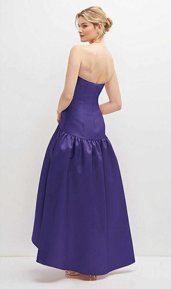 Back View - Grape Strapless Fitted Satin High Low Dress with Shirred Ballgown Skirt