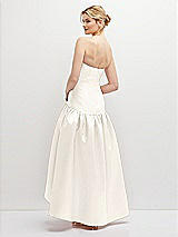 Rear View Thumbnail - Ivory Strapless Fitted Satin High Low Dress with Shirred Ballgown Skirt