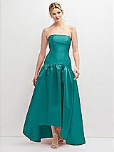 Front View Thumbnail - Jade Strapless Fitted Satin High Low Dress with Shirred Ballgown Skirt