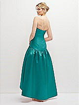 Rear View Thumbnail - Jade Strapless Fitted Satin High Low Dress with Shirred Ballgown Skirt