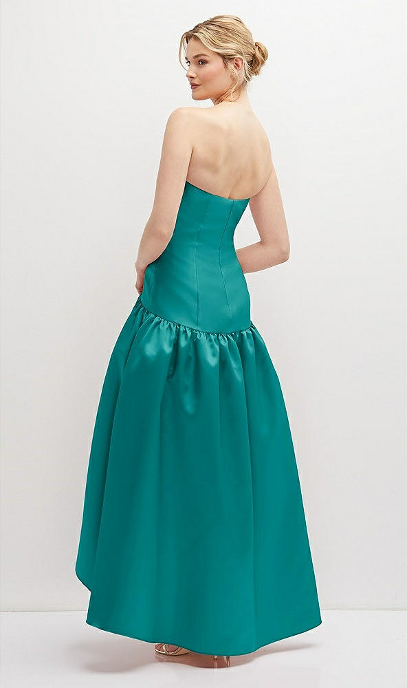 Back View - Jade Strapless Fitted Satin High Low Dress with Shirred Ballgown Skirt