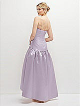 Rear View Thumbnail - Lilac Haze Strapless Fitted Satin High Low Dress with Shirred Ballgown Skirt