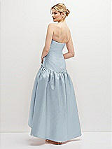 Rear View Thumbnail - Mist Strapless Fitted Satin High Low Dress with Shirred Ballgown Skirt