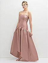 Side View Thumbnail - Neu Nude Strapless Fitted Satin High Low Dress with Shirred Ballgown Skirt