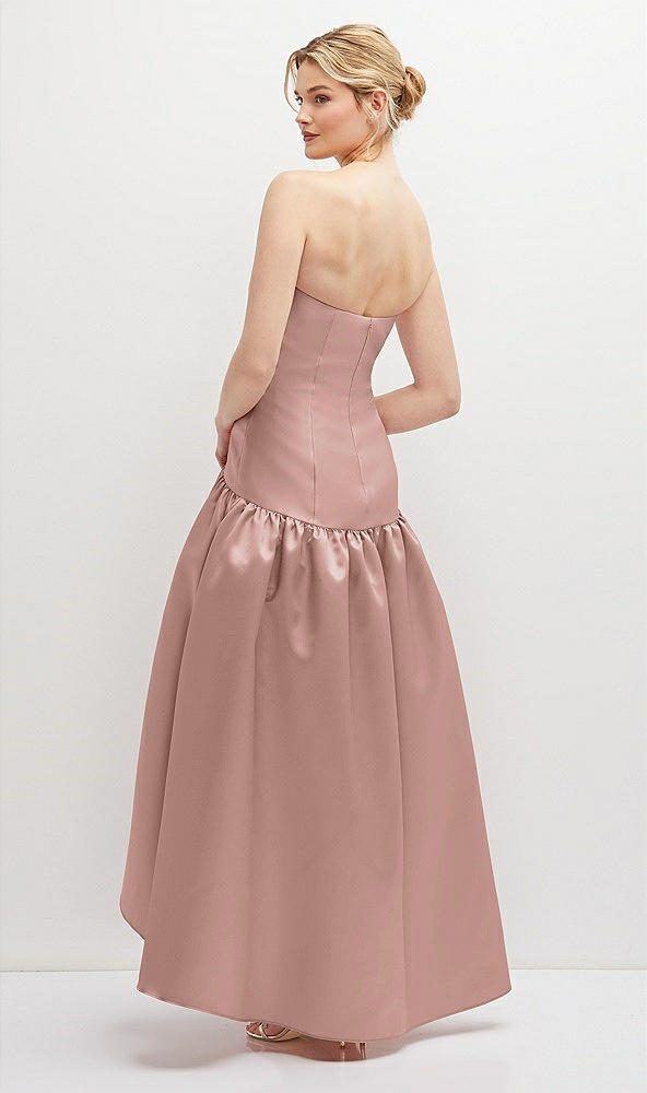 Back View - Neu Nude Strapless Fitted Satin High Low Dress with Shirred Ballgown Skirt