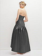 Rear View Thumbnail - Pewter Strapless Fitted Satin High Low Dress with Shirred Ballgown Skirt