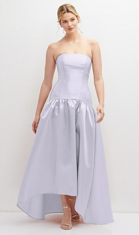 Front View - Silver Dove Strapless Fitted Satin High Low Dress with Shirred Ballgown Skirt