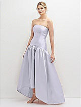 Side View Thumbnail - Silver Dove Strapless Fitted Satin High Low Dress with Shirred Ballgown Skirt