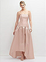 Front View Thumbnail - Toasted Sugar Strapless Fitted Satin High Low Dress with Shirred Ballgown Skirt