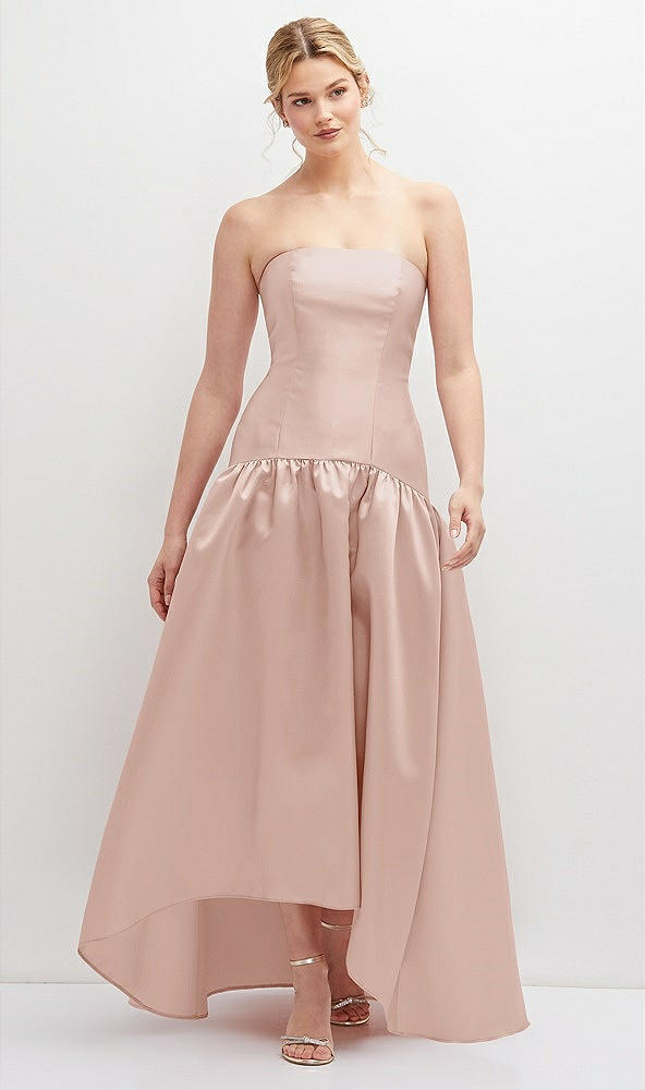 Front View - Toasted Sugar Strapless Fitted Satin High Low Dress with Shirred Ballgown Skirt