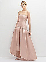 Side View Thumbnail - Toasted Sugar Strapless Fitted Satin High Low Dress with Shirred Ballgown Skirt
