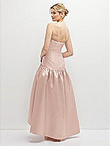 Rear View Thumbnail - Toasted Sugar Strapless Fitted Satin High Low Dress with Shirred Ballgown Skirt