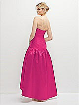 Rear View Thumbnail - Think Pink Strapless Fitted Satin High Low Dress with Shirred Ballgown Skirt