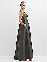 Side View Thumbnail - Caviar Gray Lace-Up Back Bustier Satin Dress with Full Skirt and Pockets