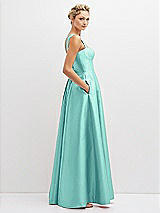 Side View Thumbnail - Coastal Lace-Up Back Bustier Satin Dress with Full Skirt and Pockets