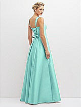 Rear View Thumbnail - Coastal Lace-Up Back Bustier Satin Dress with Full Skirt and Pockets