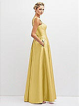 Side View Thumbnail - Maize Lace-Up Back Bustier Satin Dress with Full Skirt and Pockets