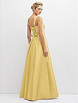 Rear View Thumbnail - Maize Lace-Up Back Bustier Satin Dress with Full Skirt and Pockets