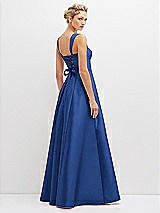 Rear View Thumbnail - Classic Blue Lace-Up Back Bustier Satin Dress with Full Skirt and Pockets