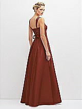 Rear View Thumbnail - Auburn Moon Lace-Up Back Bustier Satin Dress with Full Skirt and Pockets