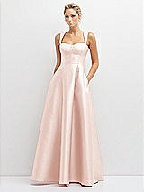 Front View Thumbnail - Blush Lace-Up Back Bustier Satin Dress with Full Skirt and Pockets