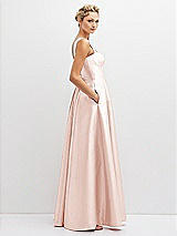 Side View Thumbnail - Blush Lace-Up Back Bustier Satin Dress with Full Skirt and Pockets