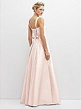 Rear View Thumbnail - Blush Lace-Up Back Bustier Satin Dress with Full Skirt and Pockets