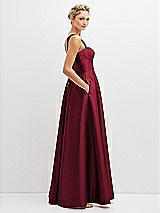 Side View Thumbnail - Burgundy Lace-Up Back Bustier Satin Dress with Full Skirt and Pockets