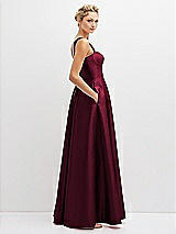 Side View Thumbnail - Cabernet Lace-Up Back Bustier Satin Dress with Full Skirt and Pockets