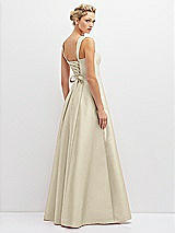Rear View Thumbnail - Champagne Lace-Up Back Bustier Satin Dress with Full Skirt and Pockets