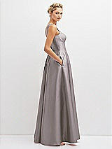 Side View Thumbnail - Cashmere Gray Lace-Up Back Bustier Satin Dress with Full Skirt and Pockets