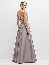 Rear View Thumbnail - Cashmere Gray Lace-Up Back Bustier Satin Dress with Full Skirt and Pockets