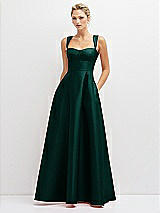 Front View Thumbnail - Evergreen Lace-Up Back Bustier Satin Dress with Full Skirt and Pockets