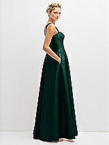 Side View Thumbnail - Evergreen Lace-Up Back Bustier Satin Dress with Full Skirt and Pockets