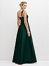 Rear View Thumbnail - Evergreen Lace-Up Back Bustier Satin Dress with Full Skirt and Pockets