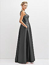 Side View Thumbnail - Gunmetal Lace-Up Back Bustier Satin Dress with Full Skirt and Pockets