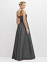 Rear View Thumbnail - Gunmetal Lace-Up Back Bustier Satin Dress with Full Skirt and Pockets