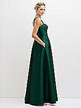 Side View Thumbnail - Hunter Green Lace-Up Back Bustier Satin Dress with Full Skirt and Pockets