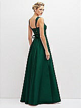 Rear View Thumbnail - Hunter Green Lace-Up Back Bustier Satin Dress with Full Skirt and Pockets