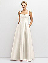 Front View Thumbnail - Ivory Lace-Up Back Bustier Satin Dress with Full Skirt and Pockets