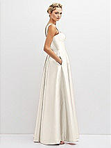 Side View Thumbnail - Ivory Lace-Up Back Bustier Satin Dress with Full Skirt and Pockets
