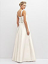 Rear View Thumbnail - Ivory Lace-Up Back Bustier Satin Dress with Full Skirt and Pockets