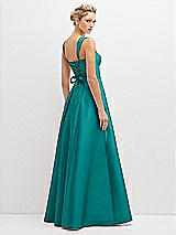 Rear View Thumbnail - Jade Lace-Up Back Bustier Satin Dress with Full Skirt and Pockets
