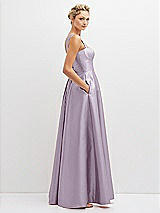 Side View Thumbnail - Lilac Haze Lace-Up Back Bustier Satin Dress with Full Skirt and Pockets