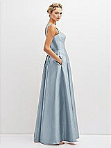 Side View Thumbnail - Mist Lace-Up Back Bustier Satin Dress with Full Skirt and Pockets