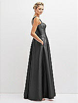 Side View Thumbnail - Pewter Lace-Up Back Bustier Satin Dress with Full Skirt and Pockets