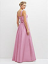 Rear View Thumbnail - Powder Pink Lace-Up Back Bustier Satin Dress with Full Skirt and Pockets