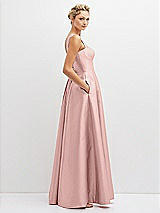 Side View Thumbnail - Rose - PANTONE Rose Quartz Lace-Up Back Bustier Satin Dress with Full Skirt and Pockets