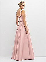 Rear View Thumbnail - Rose - PANTONE Rose Quartz Lace-Up Back Bustier Satin Dress with Full Skirt and Pockets